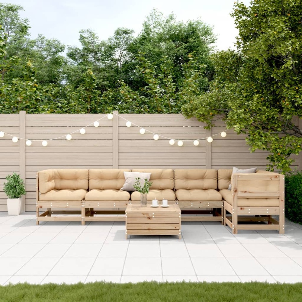 Salon de jardin 7 pcs avec coussins bois de pin massif
