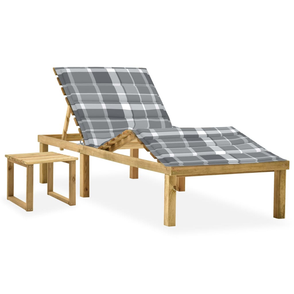 Chaise longue de jardin avec table et coussin pin imprégné bain de soleil
