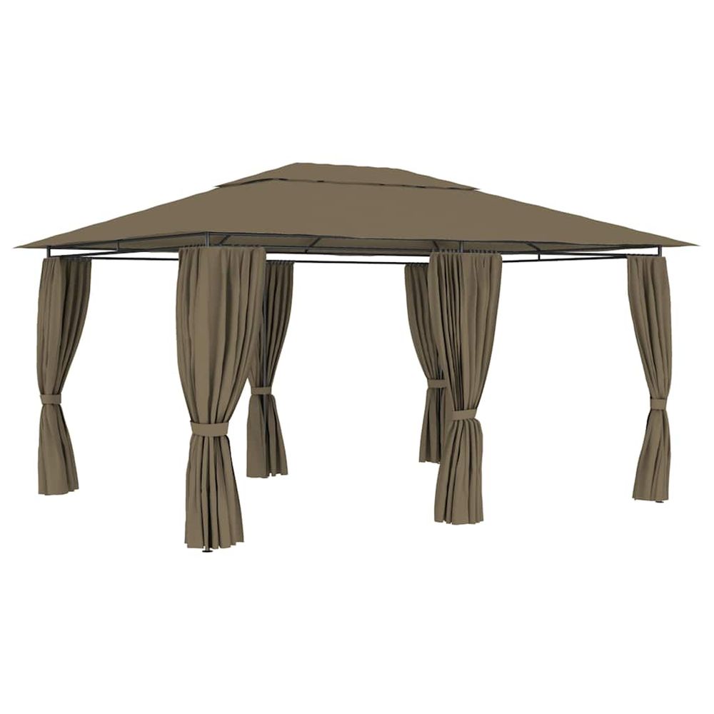 Chapiteau de jardin avec rideaux 4x3 m taupe 180 g/m²