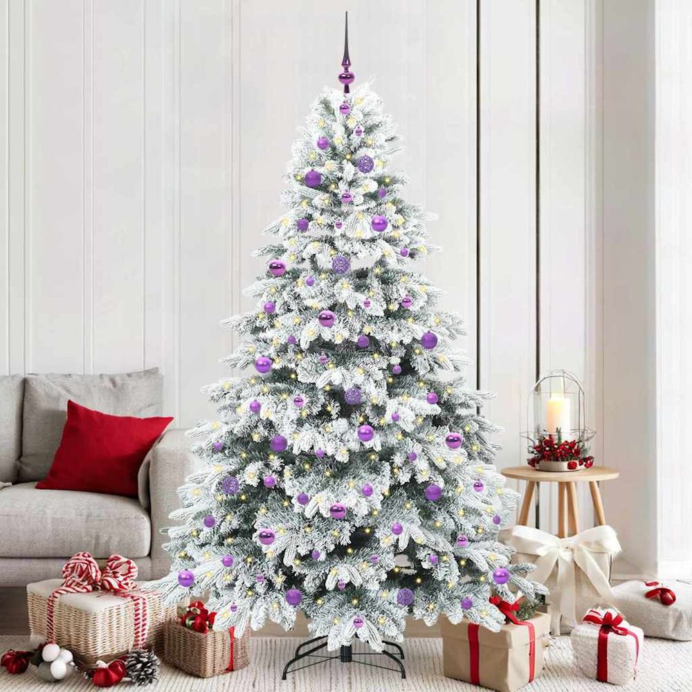 Grand sapin de noël pré-illuminé 210 cm, set complet 120 boules déco & cimier inclus