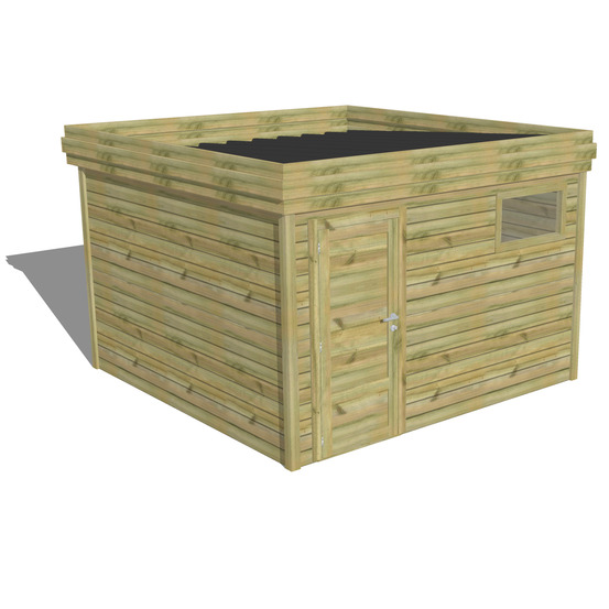 Abri de jardin bois pin traité autoclave 27mm - 3,44x3,44m / 12m2 - bac acier - abri français