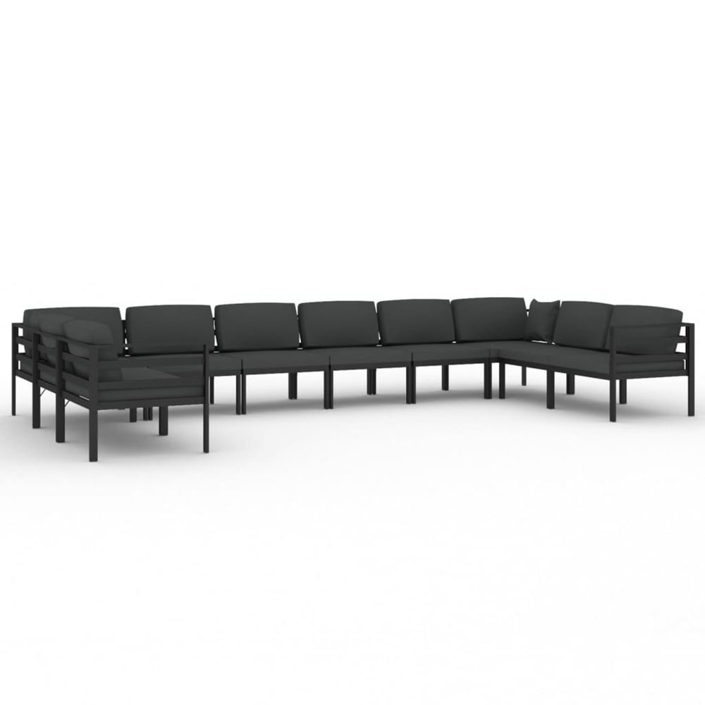 Salon de jardin 10 pcs avec coussins aluminium anthracite