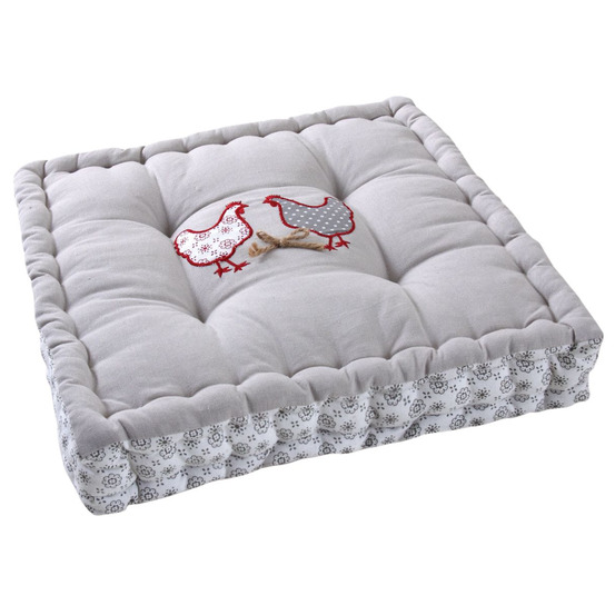 Coussin carré en coton et lin poule