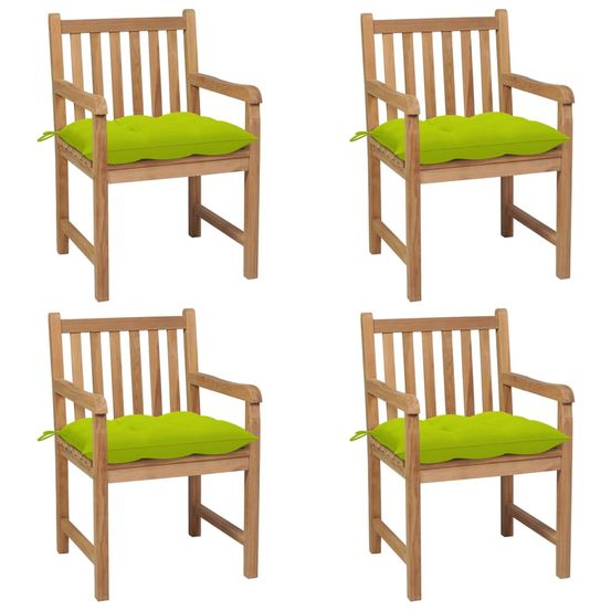 Chaises de jardin lot de 4 avec coussins vert vif teck solide