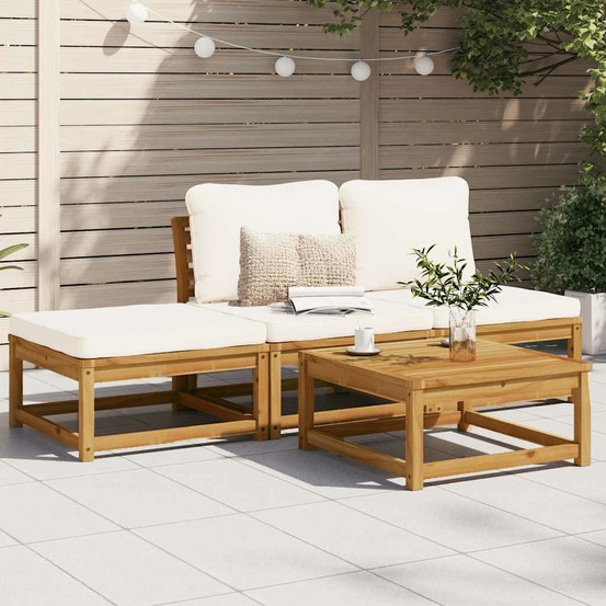 Salon de jardin 4 pcs avec coussins bois d'acacia solide