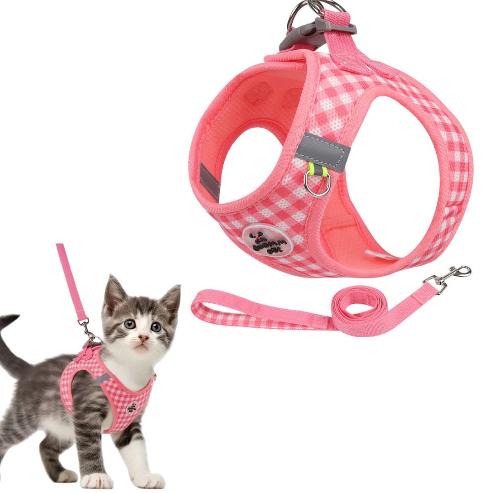Ensemble harnais et laisse pour chat rose l