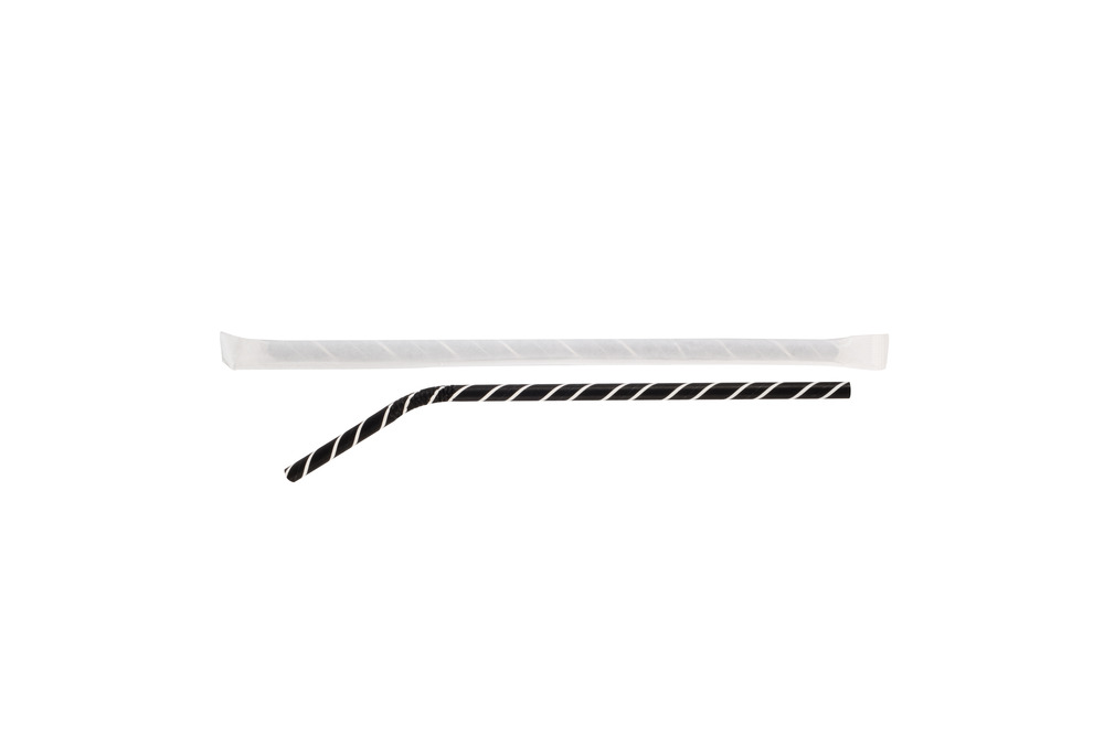 Paille en papier flexible noire et blanche 3 couches emballée individuellement ø 0,6 x 21 cm - 6000 unités - betik
