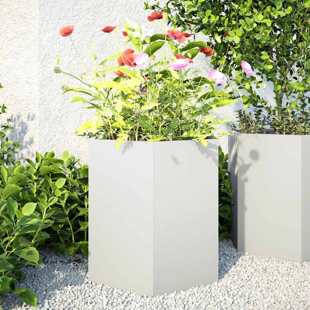 Lot de 2 carrés potager hexagonaux acier pour jardin terrasse blanc 46x45 cm