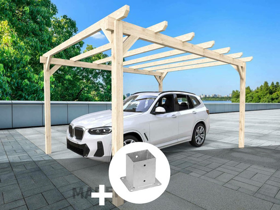 Carport en bois lamellé-collé rouen 500 x 400 cm + 4 supports poteaux