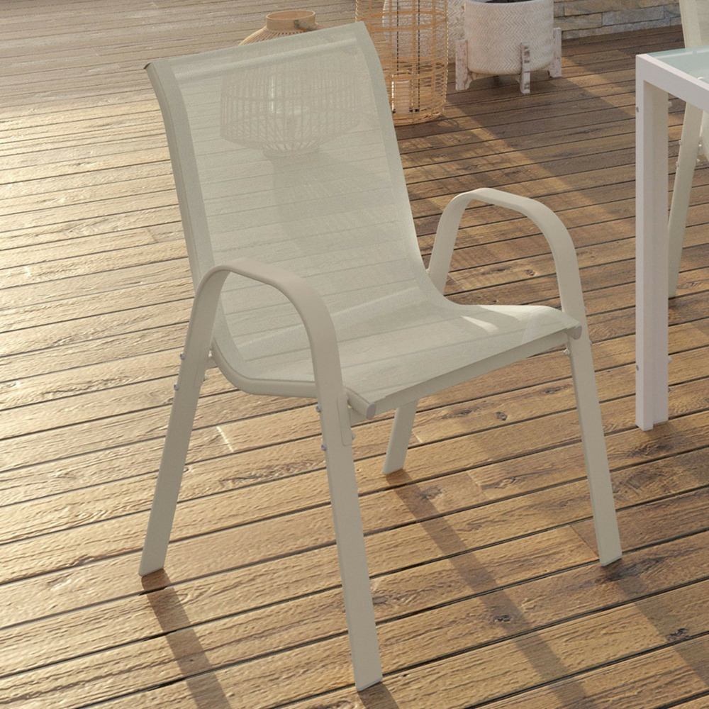 Lot de 6 chaises de jardin lyma métal et textilène empilables beige