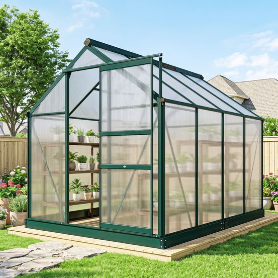 Serre de jardin aluminium polycarbonate 190 x 252 x 201 cm porte coulissante toit ouvrant - comfortxl outdoor living