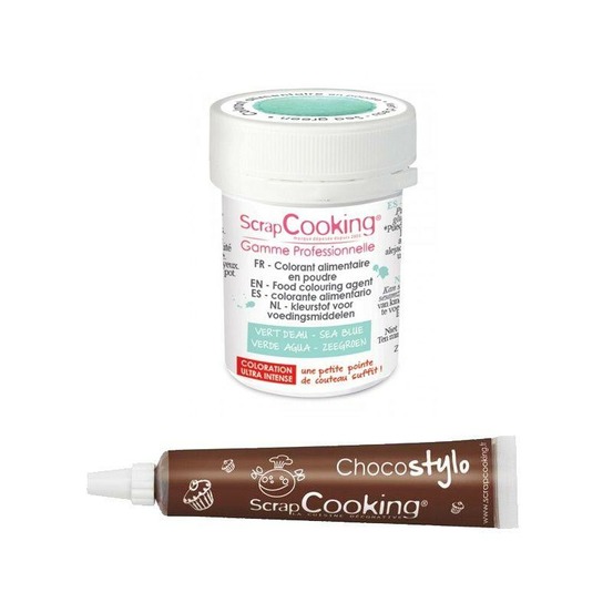 Stylo chocolat + colorant alimentaire en poudre vert d'eau