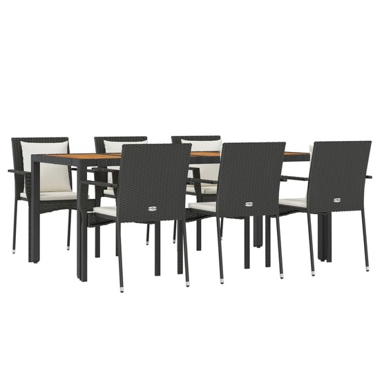 Ensemble à dîner salon de jardin meuble d'extérieur et coussins 7 pièces noir résine tressée