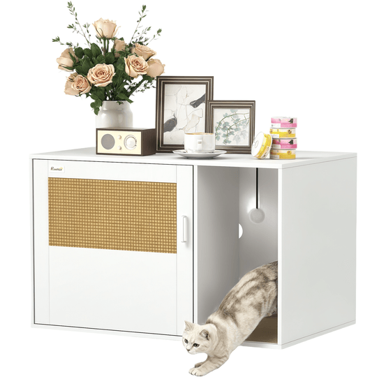 Meuble litière chat bois maison intérieur contrôle odeurs 80x50x50cm blanc