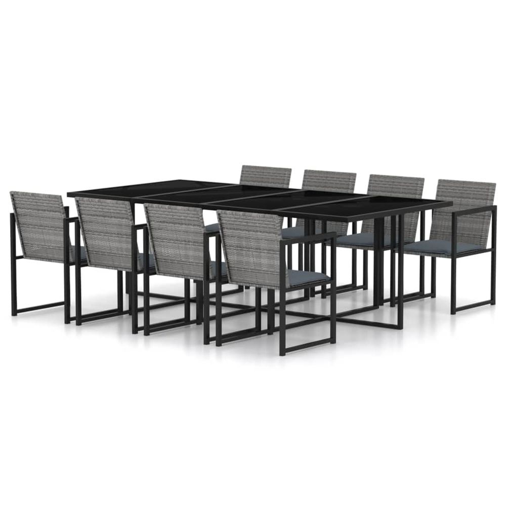 Ensemble à manger d'extérieur 9pcs coussins résine tressée gris