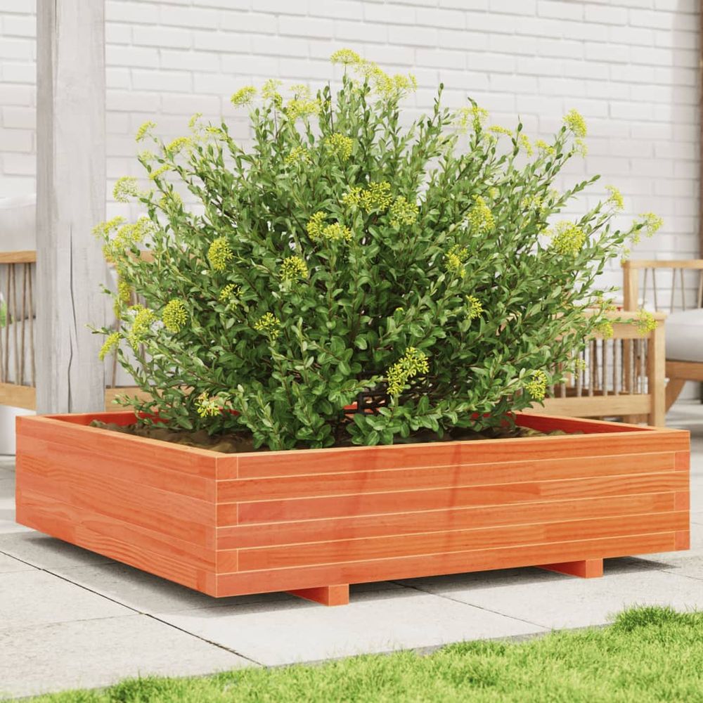 Jardinière carrée xxl 100x100cm bois de pin cire marron pour terrasse