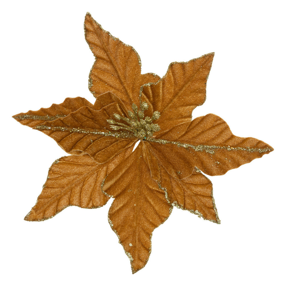 Déco de noël fleur de poinsettia marron et doré pailleté 20 x 20 cm