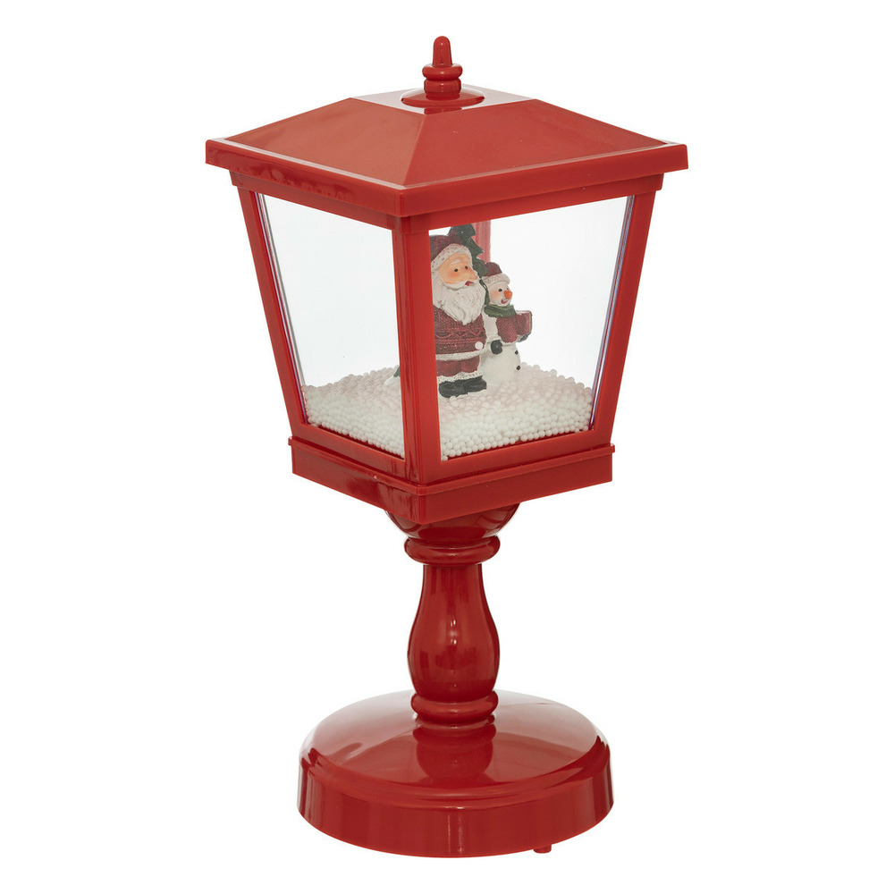 Déco lumineuse lanterne rouge avec père noël et bonhomme de neige 4 led h 31 cm