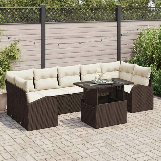 Ensemble de canapé de jardin 8 pcs marron poly rotin