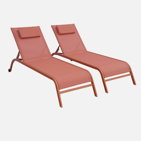 Lot de 2 bains de soleil acier multi positions avec coussin et roulettes - ona
