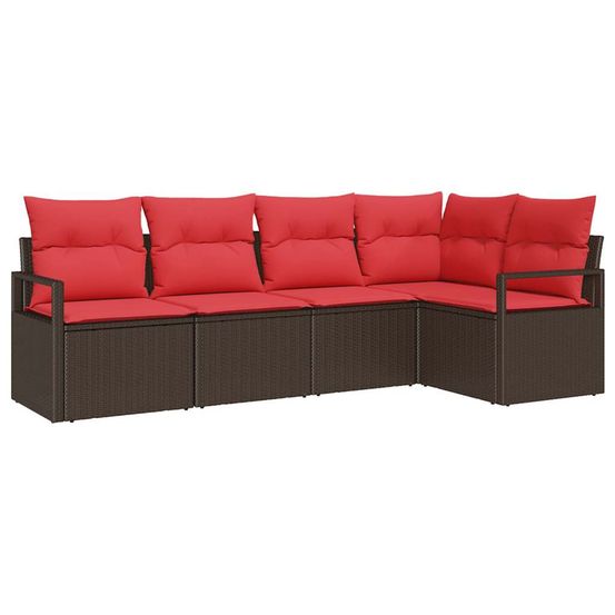 Ensemble de canapé de jardin 5 pc marron et rouge polyrotin