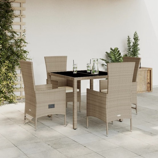 Ensemble à manger de jardin avec coussins 5pcs beige poly rotin