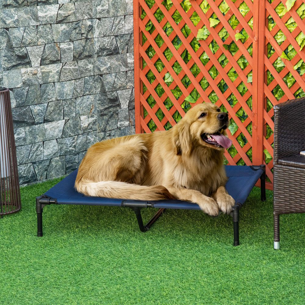 Lit surélevé pour chien acier tissu 600d et textilène 92 x 76 x 18 cm bleu noir intérieur extérieur pliable