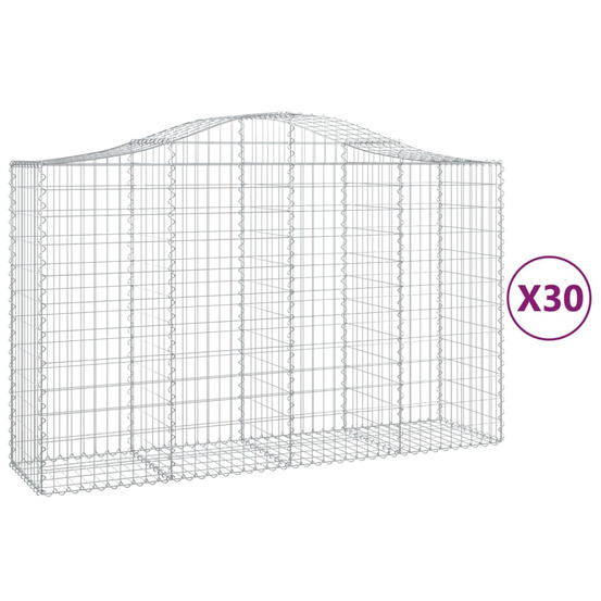 Paniers à gabions arqués 30 pcs 200x50x120/140 cm fer galvanisé
