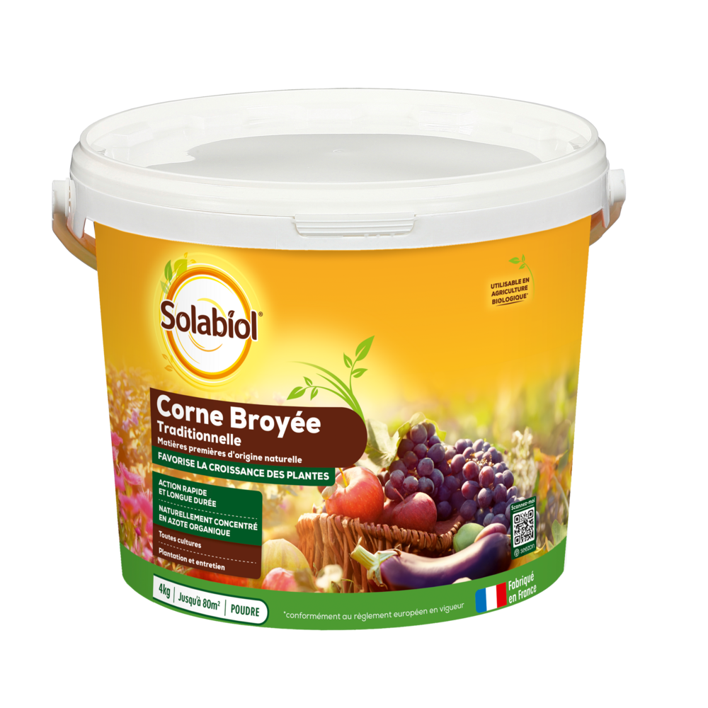 Solabiol corne broyée traditionnelle - 4kg - jusqu'à 80m² - action rapide & longue durée - pour plantation & entretien