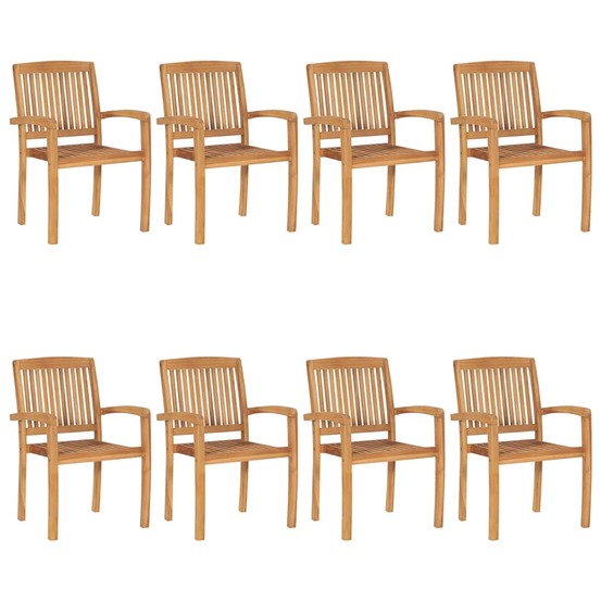 Chaises de jardin empilables avec coussins lot de 8 teck solide