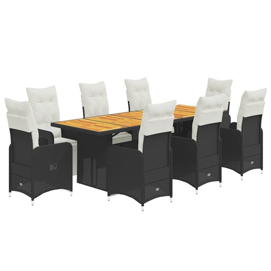 Ensemble de bistro de jardin 9 pcs coussins noir poly rotin