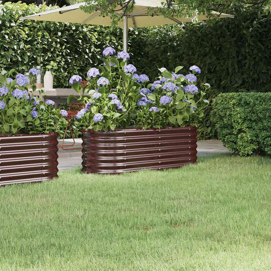 Carré potager ovale acier galvanisé pour jardin et fleurs marron 114x40x36 cm