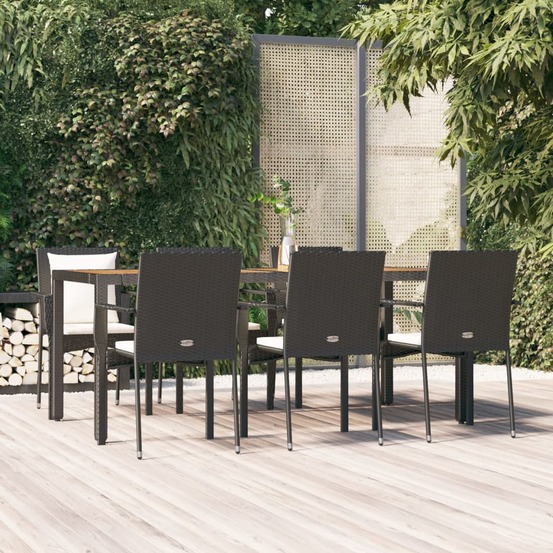 Ensemble à manger de jardin coussins 7pcs noir résine tressée