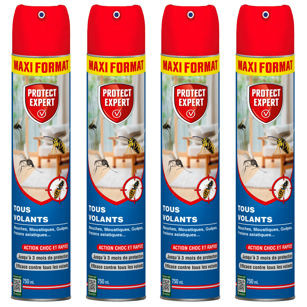 Protect expert 4 aérosols anti insectes volants - prêt a l'emploi - 4x750ml - action curative & préventive vol750nx4
