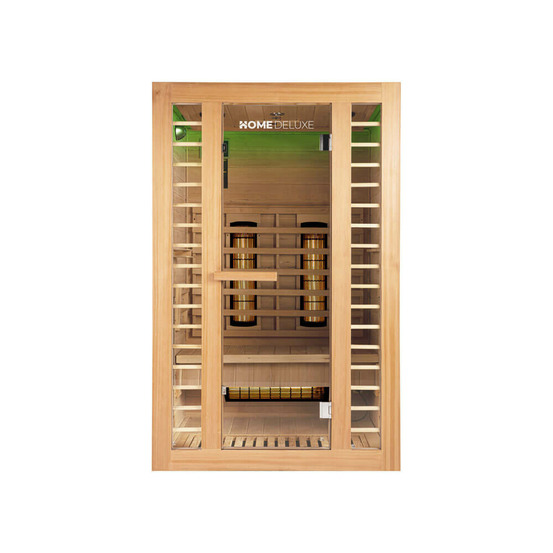 Home deluxe – cabine infrarouge redsun m deluxe – 120 x 105 x 190 cm - pour 2 personnes, 5 émetteurs à spectre complet, bois :