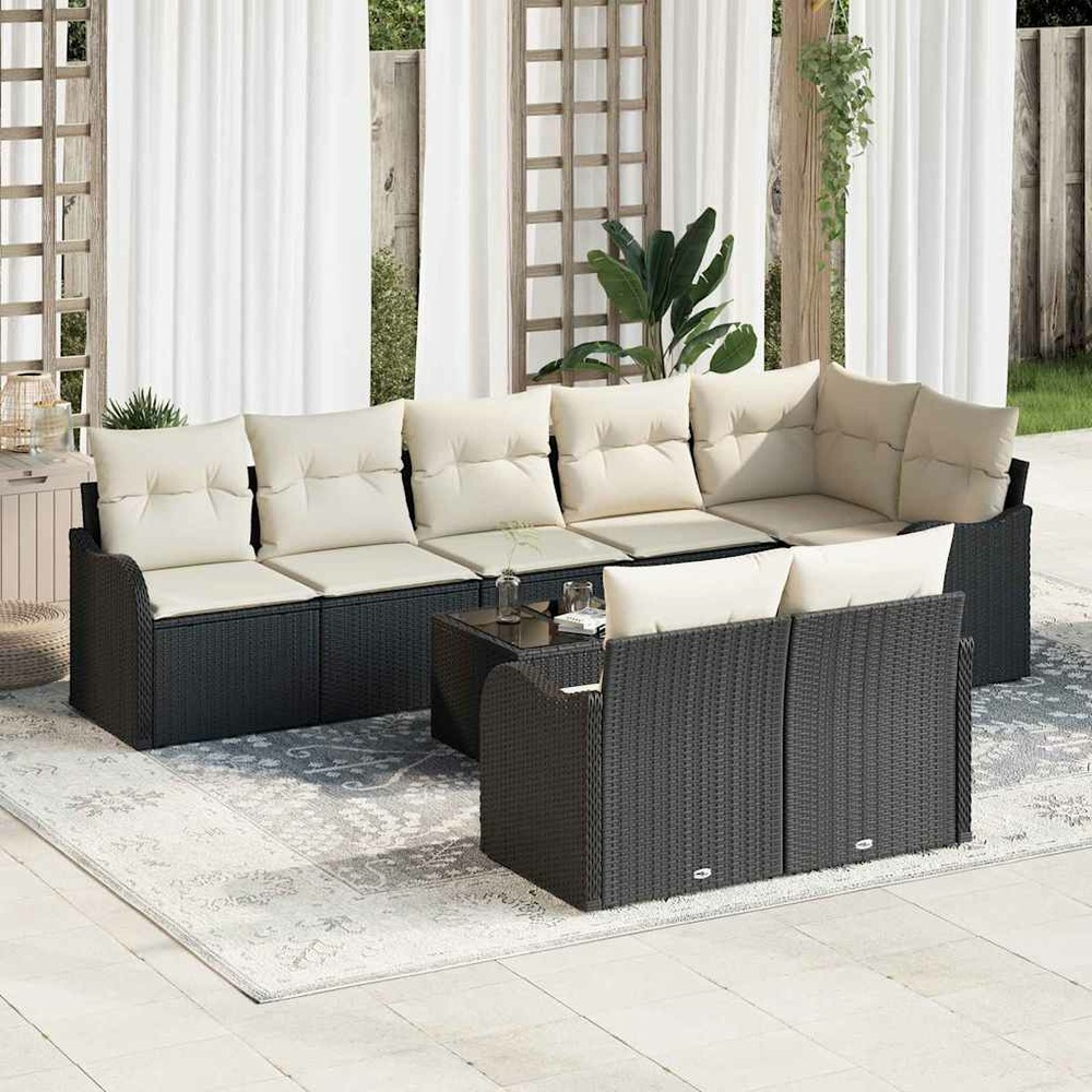 Ensemble de canapé de jardin 9 pcs noir et blanc poly rotin