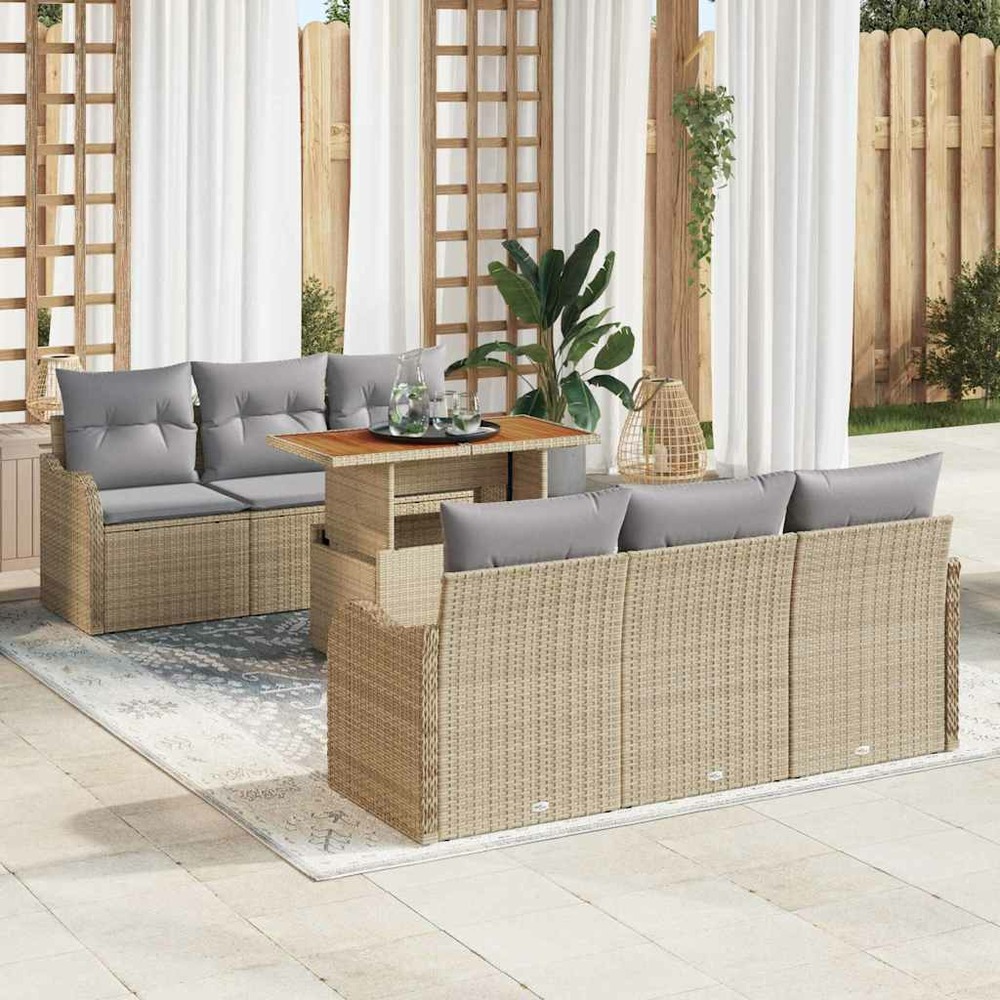 Ensemble de canapé de jardin 7 pcs beige poly rotin
