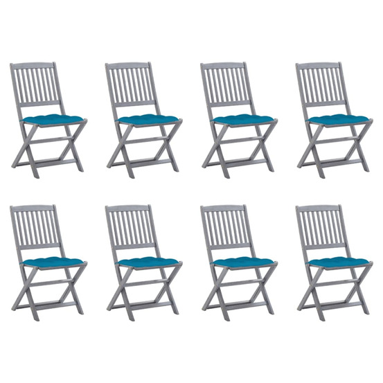Chaises pliables d'extérieur lot de 8 et coussins bois d'acacia