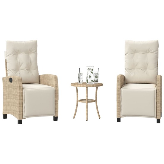 Ensemble de bistro 3 pcs avec coussins beige résine tressée