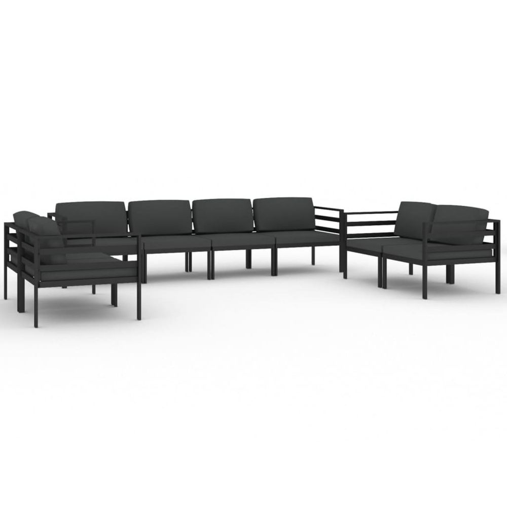 Salon de jardin 8 pcs avec coussins aluminium anthracite