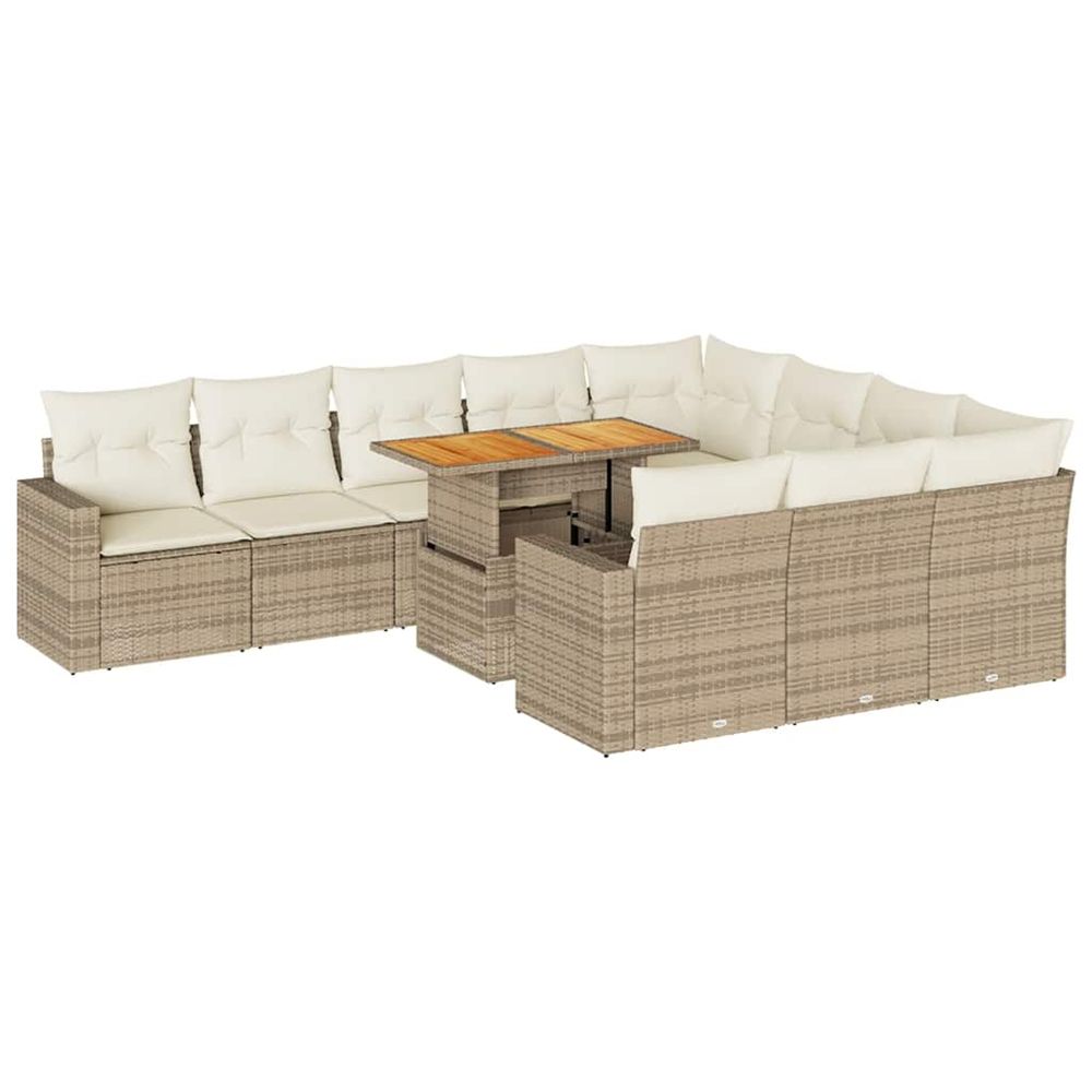 Salon de jardin 11 pcs avec coussins beige résine tressée