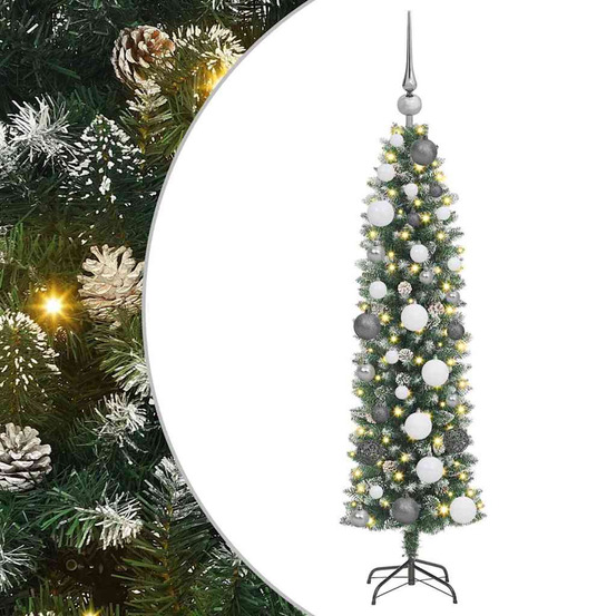 Arbre de noël artificiel slim avec 150 led vert et blanc 120 cm