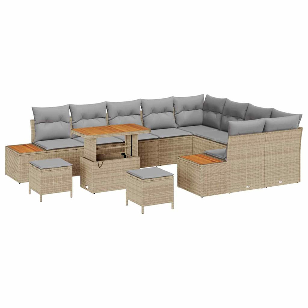 Ensemble de canapé de jardin avec coussin beige poly rotin