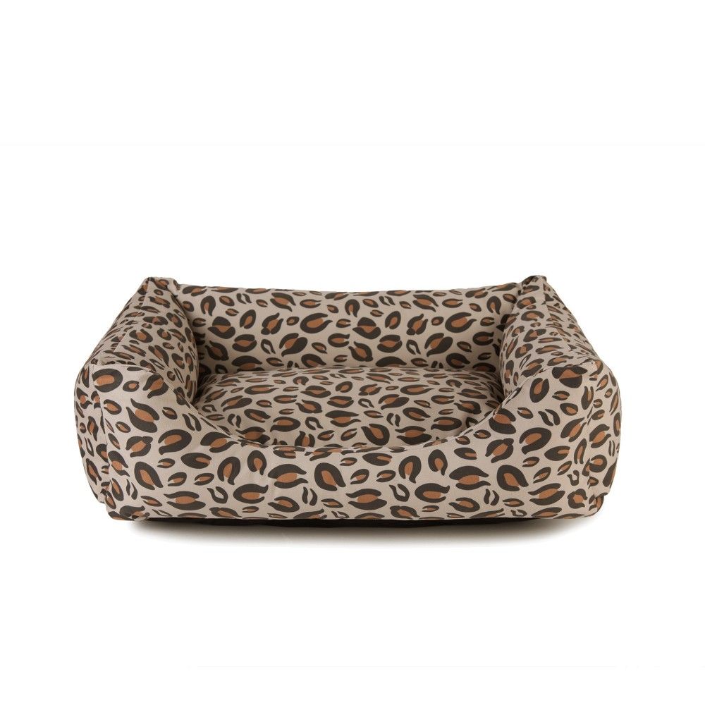 Montaigne - panier pour chien / chat, orthopédique et déhoussable, en tissu motif léopard sable sauvage, 65x50x18cm
