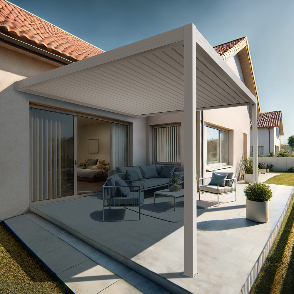 Pergola bioclimatique xenon ii (vérin à télécommande - blanc - 6,00 x 6,065m)