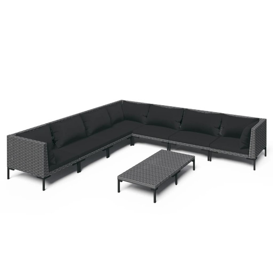 Salon de jardin 8 pcs avec coussins résine tressée gris foncé