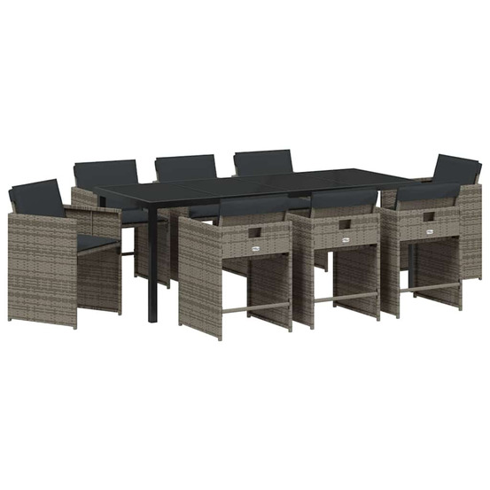 Ensemble de salle à manger pour jardin 9 pcs gris polyrotin