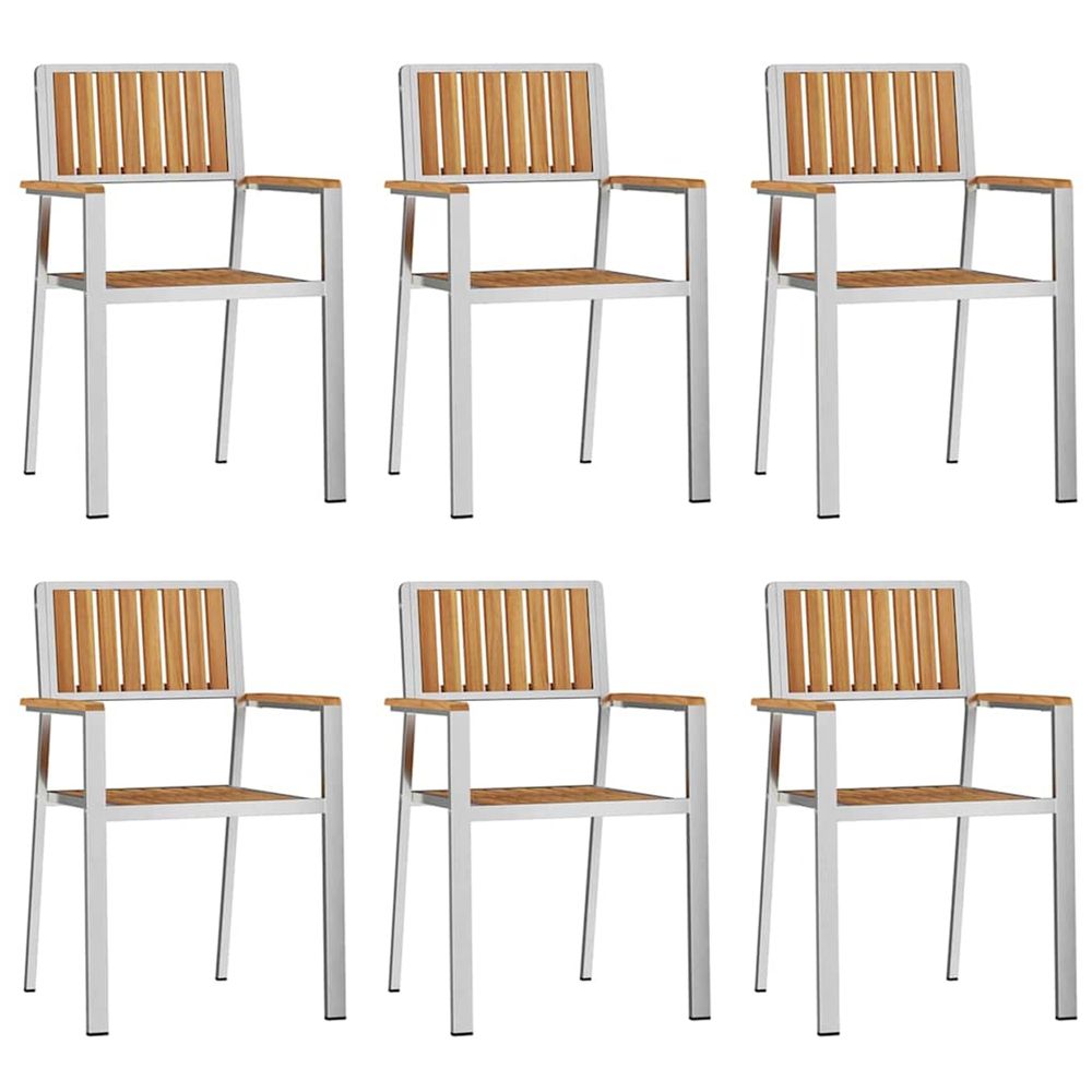 Chaise de jardin 6 pc bois de teck massif et acier inoxydable