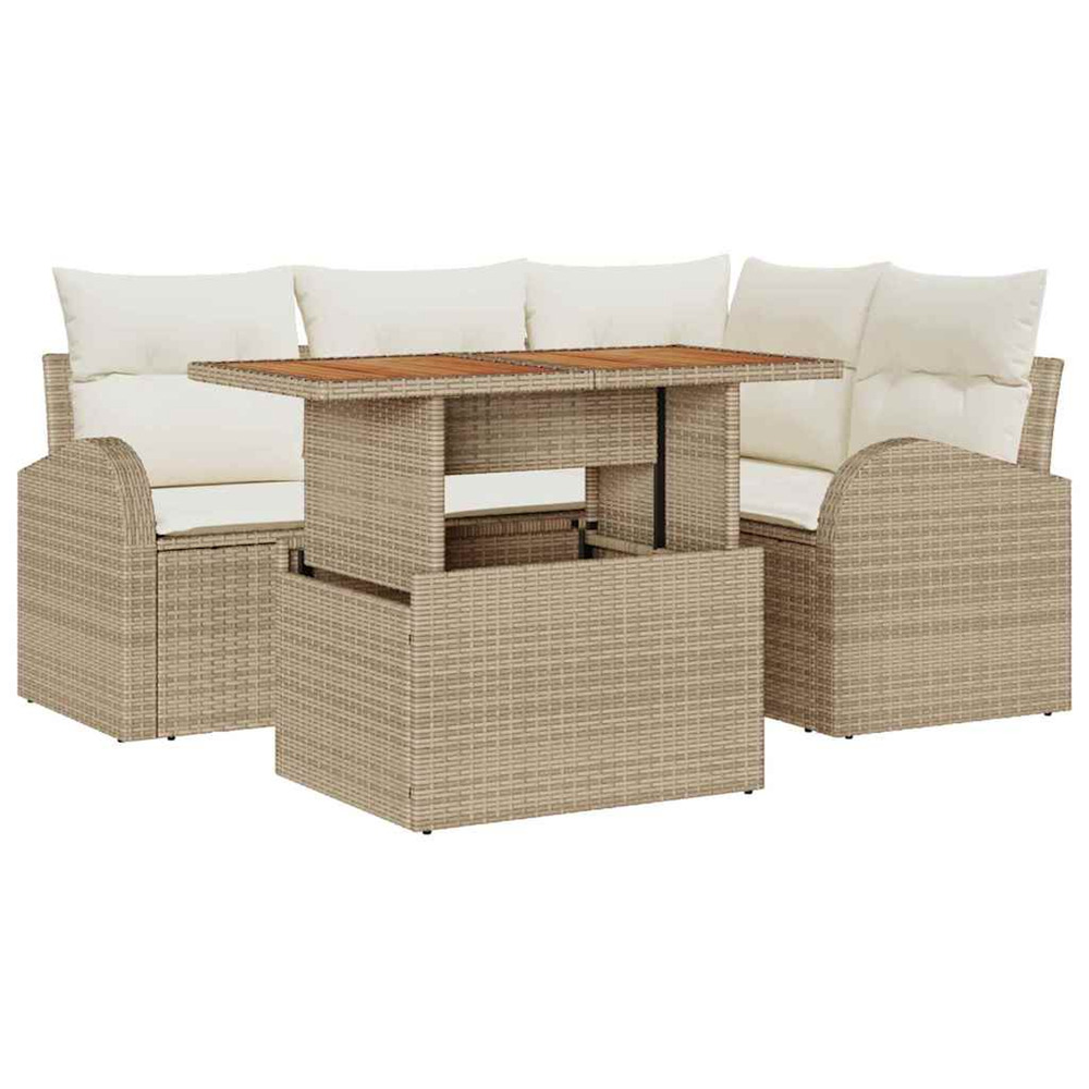 Ensemble de canapé de jardin 5 pcs beige poly rotin