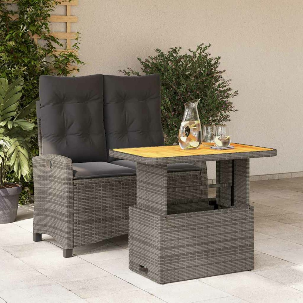 Ensemble à manger de jardin et coussins 2 pcs gris rotin